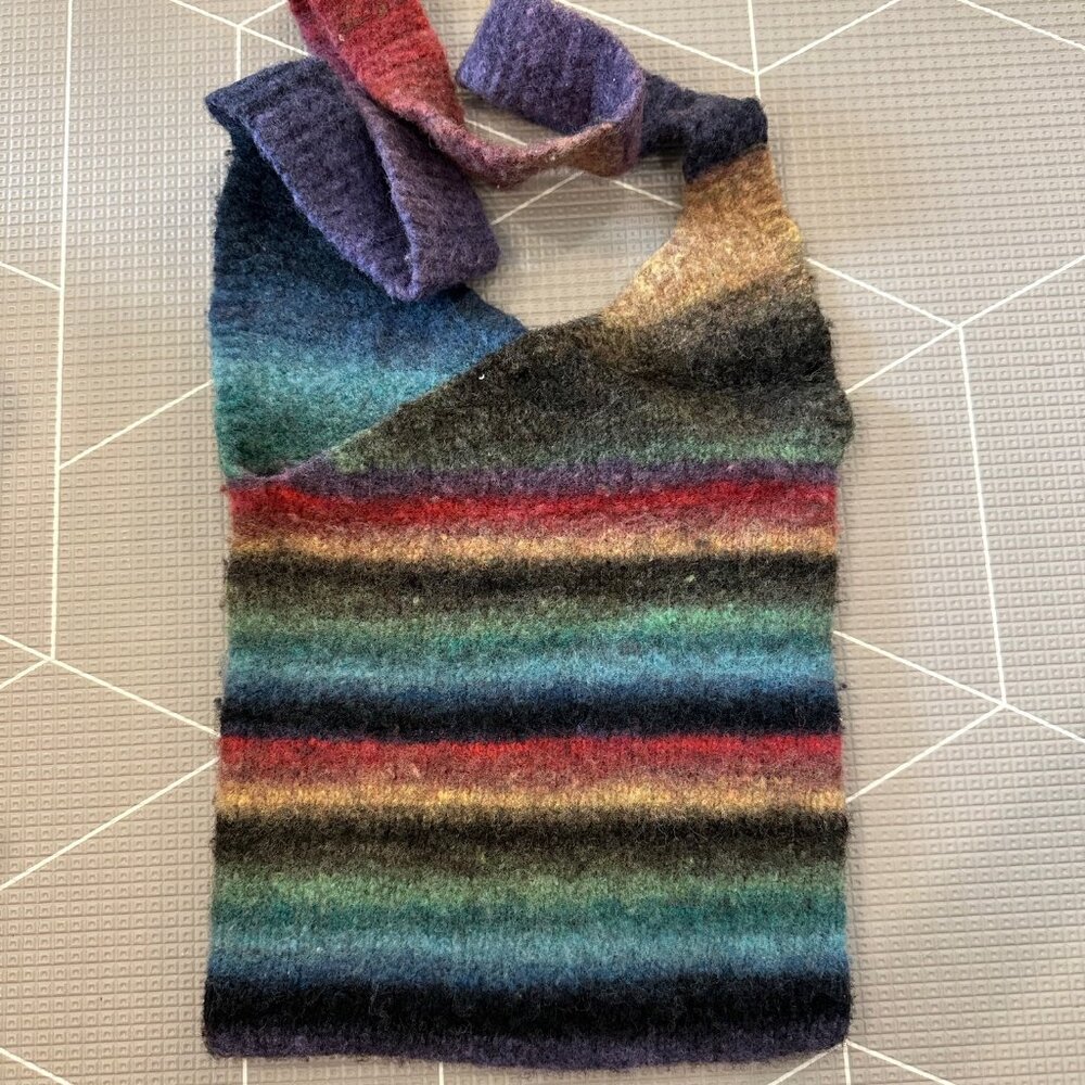 Vintage Handknit Felted Boho Multicolor Crossbody Bag